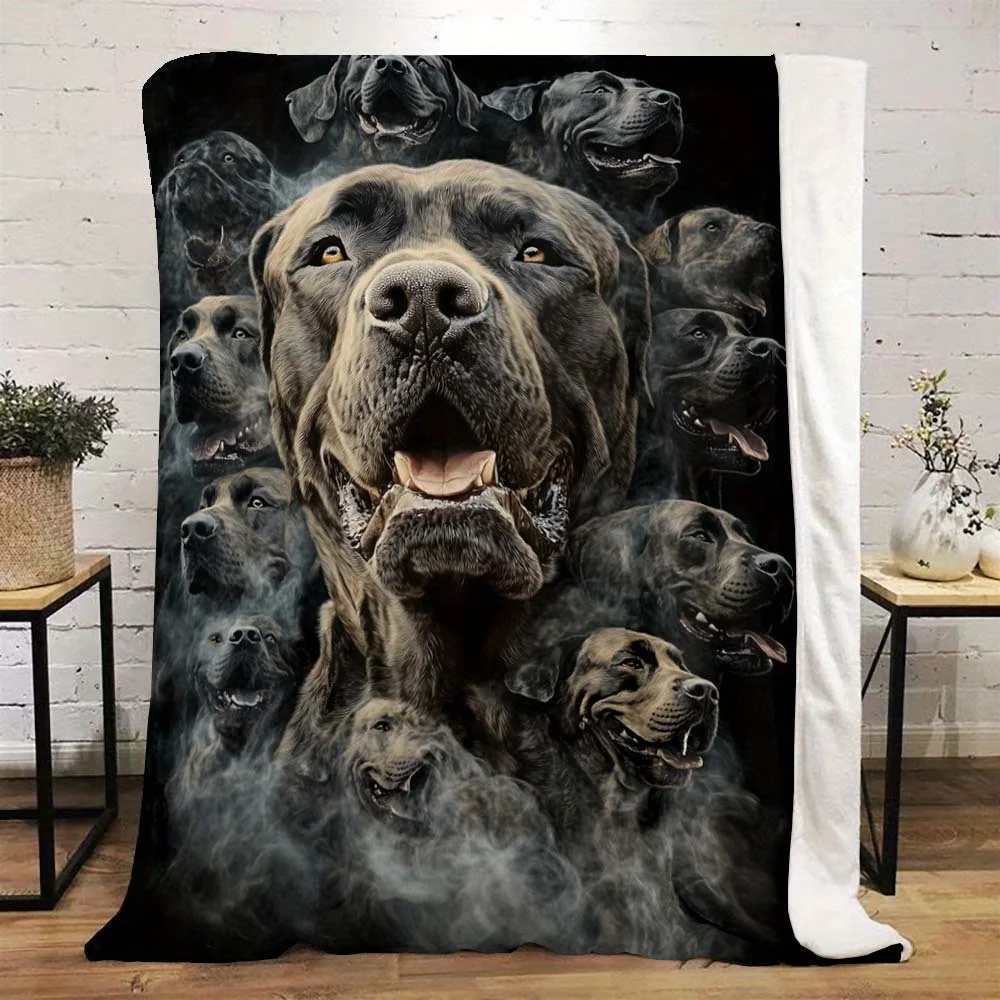 Dramatic Dog Portrait Blanket Throw Plush Fleece Animal Art Pet Lover Gothic Style Sofa Home Decor Gifts