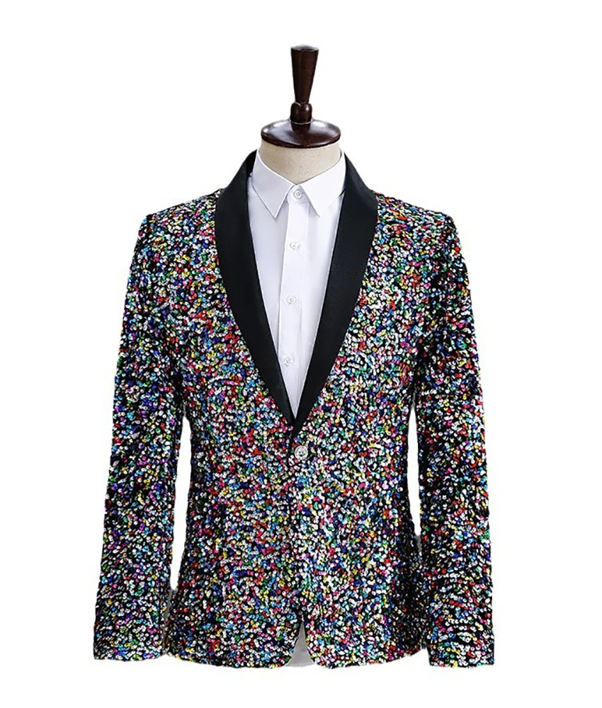 

Exquisite Men's three-dimensional sequin color-changing flash suit, stage performance suit for host and singer colorful coat.