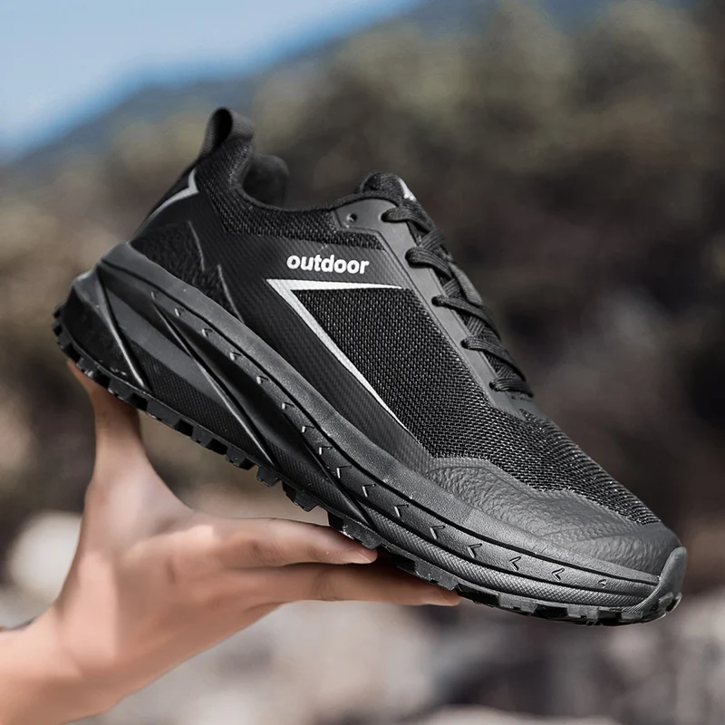

Men's Solid Color Patchwork Mesh Breathable Laced Flat High-quality Wide-toe Outdoor Hiking Large-sized Mountaineering Shoes