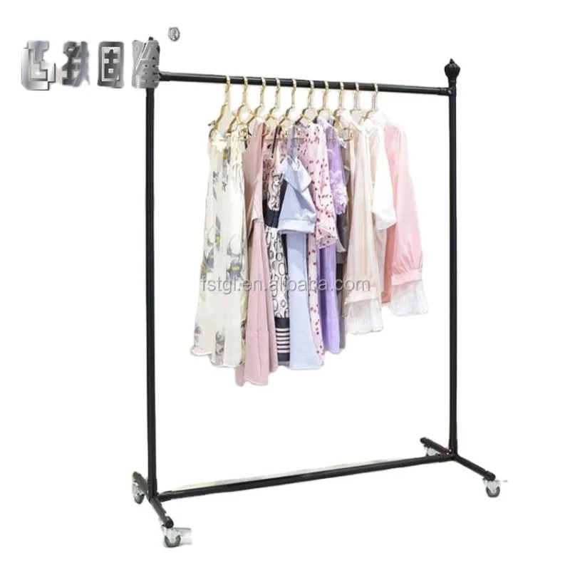 [Customized]Economic Black Steel Garment Display Racks with Wheels Moving in Stores Shops Supermarkets Clothing Stores