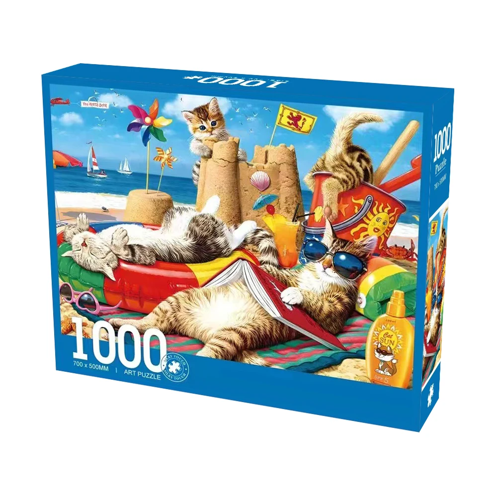 1000 Pieces BEACH CAT Jigsaw Puzzles for Adults Home Decor Games Family Fun Floor Puzzles Educational Toys for Kids