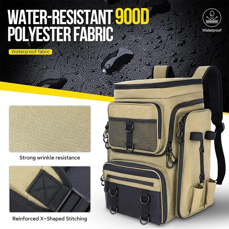 42L Multifunktionale Angeltasche, Große Angelruten-Tasche, Angel-Aufbewahrungsrucksack, Angelzubehör-Rucksack – Detail 9