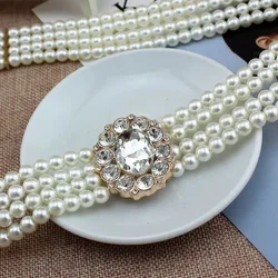 Pearls and Rhinestones Women's Belt Elegant Butterfly Buckle Belts with Faux Elastic Waistband for Dresses and Girdles Wholesale