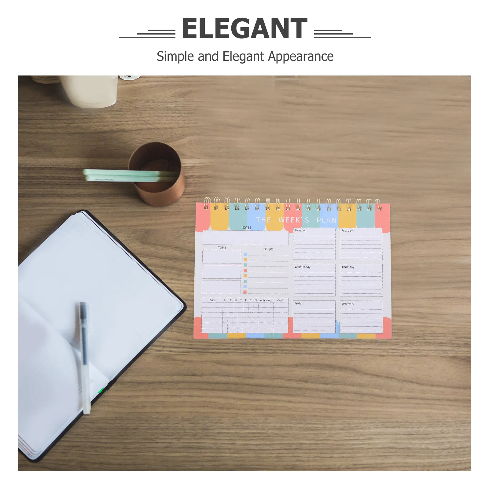 Cuaderno planificador semanal de gran tamaño, cubierta encuadernada con doble cable, páginas sin fecha, categorización de tareas, trabajo, uso escolar en el hogar