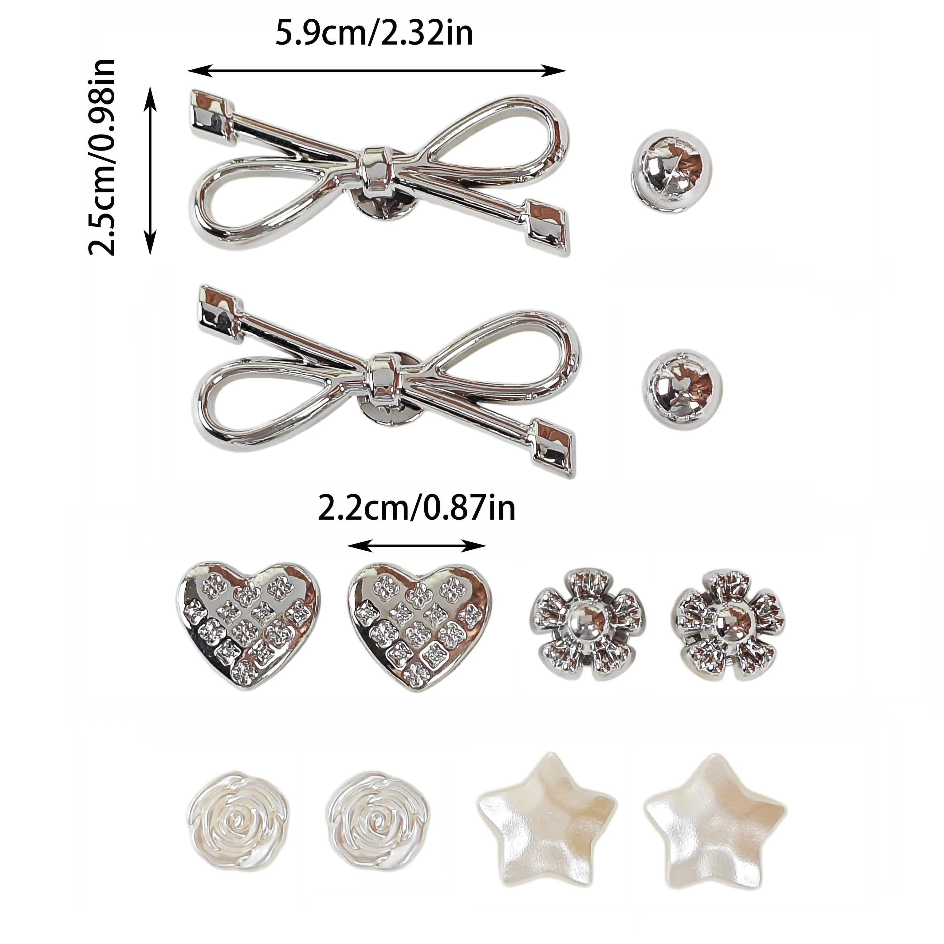 12Pcs DIY Shoe Decoration Charms: Shiny Bows, Hearts, Flowers, Star Decorations. Non-Metallic Lightweight Material. Y2K Fashion Versatile Cute Personality Accessories for Men and Women. Suitable for Eva Beach Shoes, Sandals, Removable Shoe Decorations, Holiday Gifts