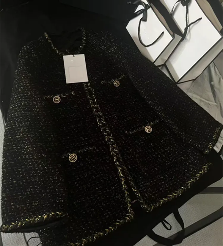 

Customization European women's clothing for summer 2026 - new styles Long-sleeved black buttoned tweed coat