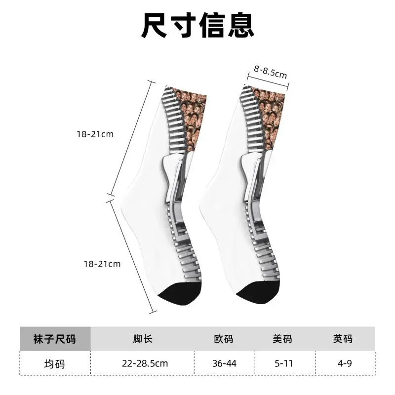 Presente de rosto com zíper masculino divertido personalizado para pai meias unissex quentes respiráveis com impressão 3D meias