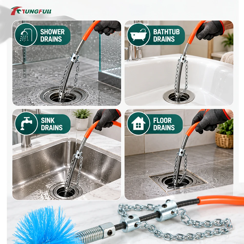 TUNGFULL High Efficiency Flexible Pipe Cleaning Tool Set with Complete Attachments Drain Unclogger for Multi-Scenario Drainage U - view 3