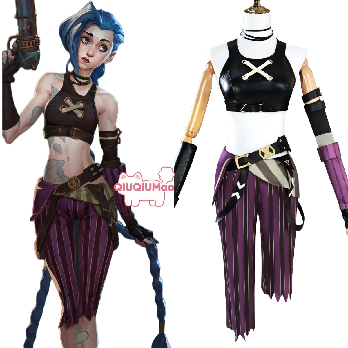 

Game League of Legends Cosplay Costume LOL Anime Jinx Role Playing Outfit Wig Shoes Full Set for Women Adult Comic Con Party
