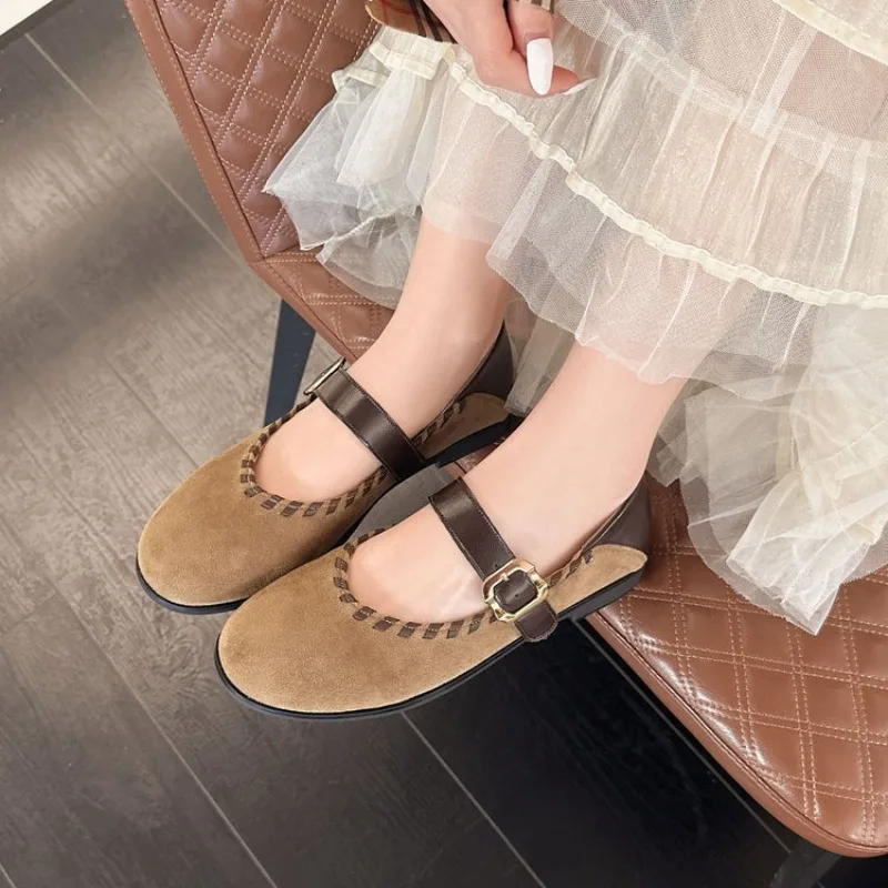 

Vintage Spliced Casual Women's Slip-On Shoes Low Heel round Toe Spring Summer Breathable Comfortable Shoes
