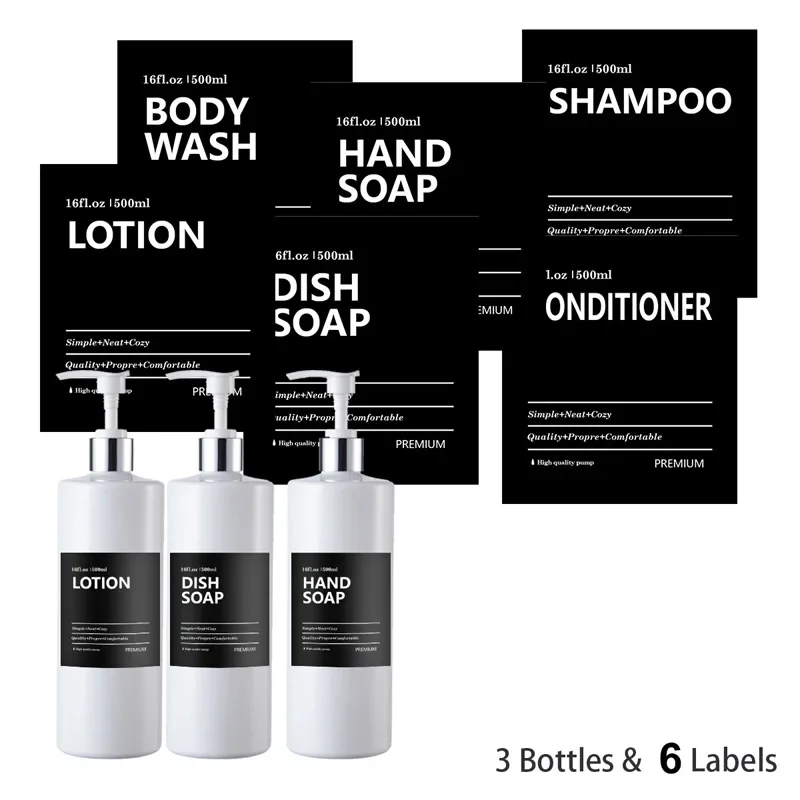 Bathroom Soap Dispenser Labels Set Removable Shampoo Shower Gel Conditioner Dish Soap Sticker Bottle Waterproof Label Set
