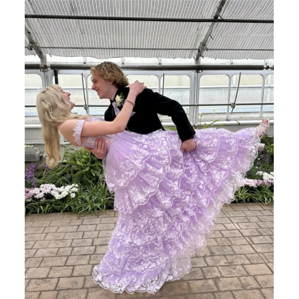 سباركلي المتدرج تول السباغيتي الأشرطة فساتين لحضور الحفلات الموسيقية الدانتيل زين فستان طويل الأميرة مشد رسمي رداء حفلات السهرة مع شق