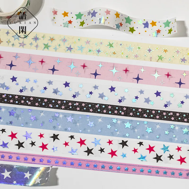 12pcs/lot Korean Ins Cute Star Decoration Tape Handbook Scrapbooking Collage Material Sticker Gold Stamping Tapes Stationery