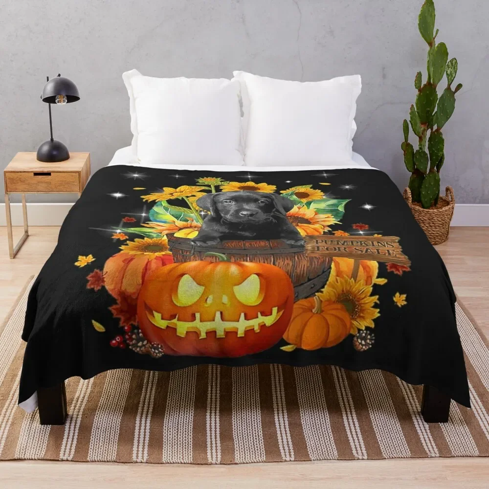 Bucket Black Labrador Fall Halloween Pumpkin For Sale Throw Blanket Decorative Throw Soft Blankets