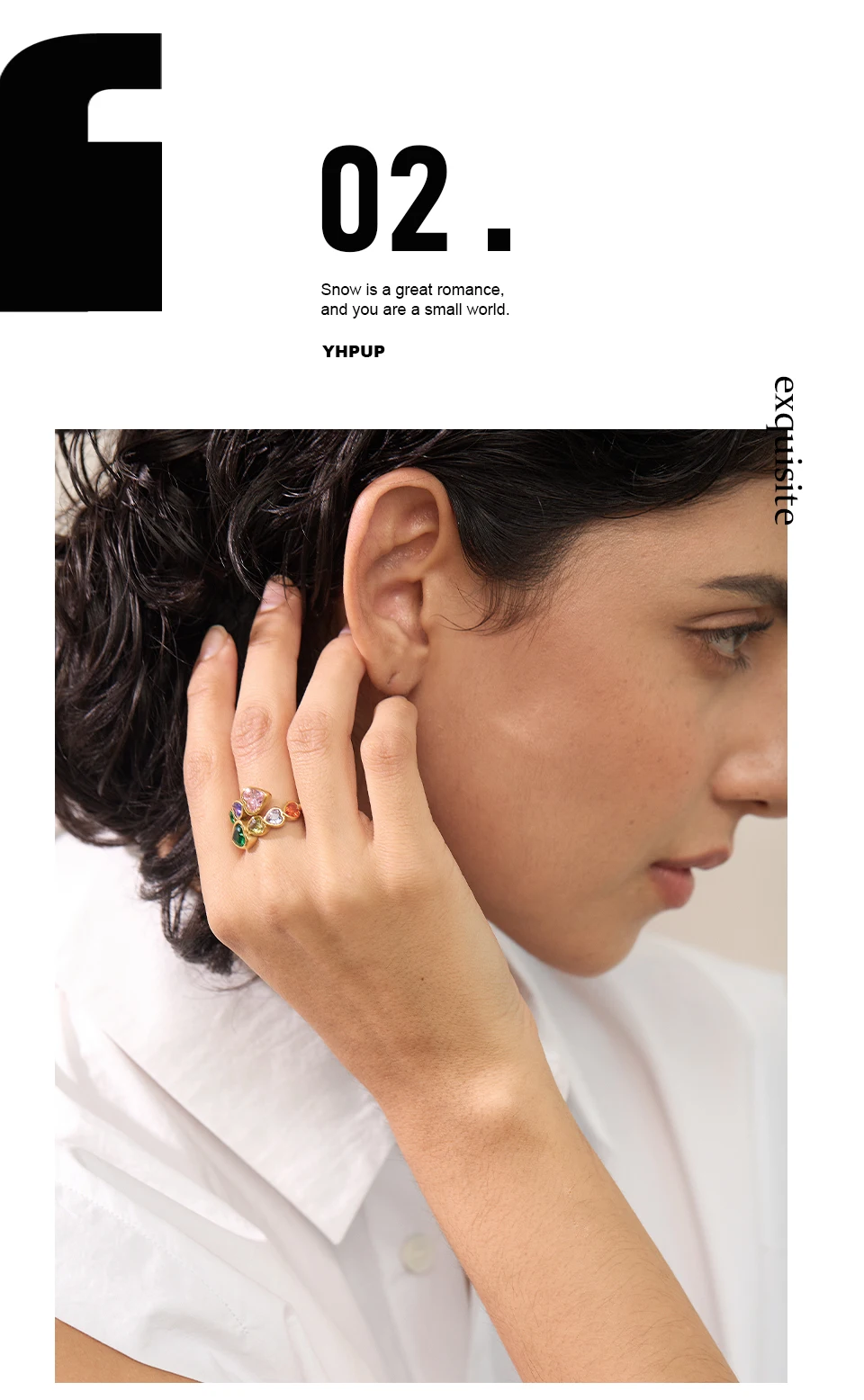 Yhpup Zarte Zirkonia Herz Edelstahl Gold Farbe Einstellbar Mode Offenen Ring Hohe Qualität Chic Charm Schmuck – Detail 4