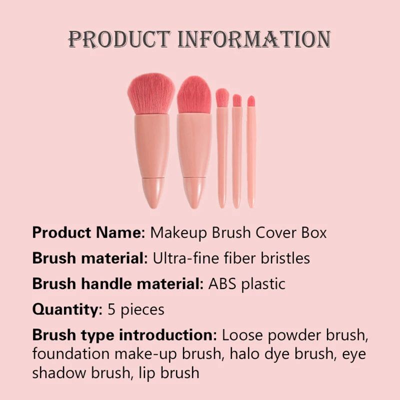 5 pièces ensemble de pinceaux Mini pinceaux de maquillage, petit Kit de pinceaux cosmétiques à fonction complète avec étui et miroir Perfe taille de voyage Makeu