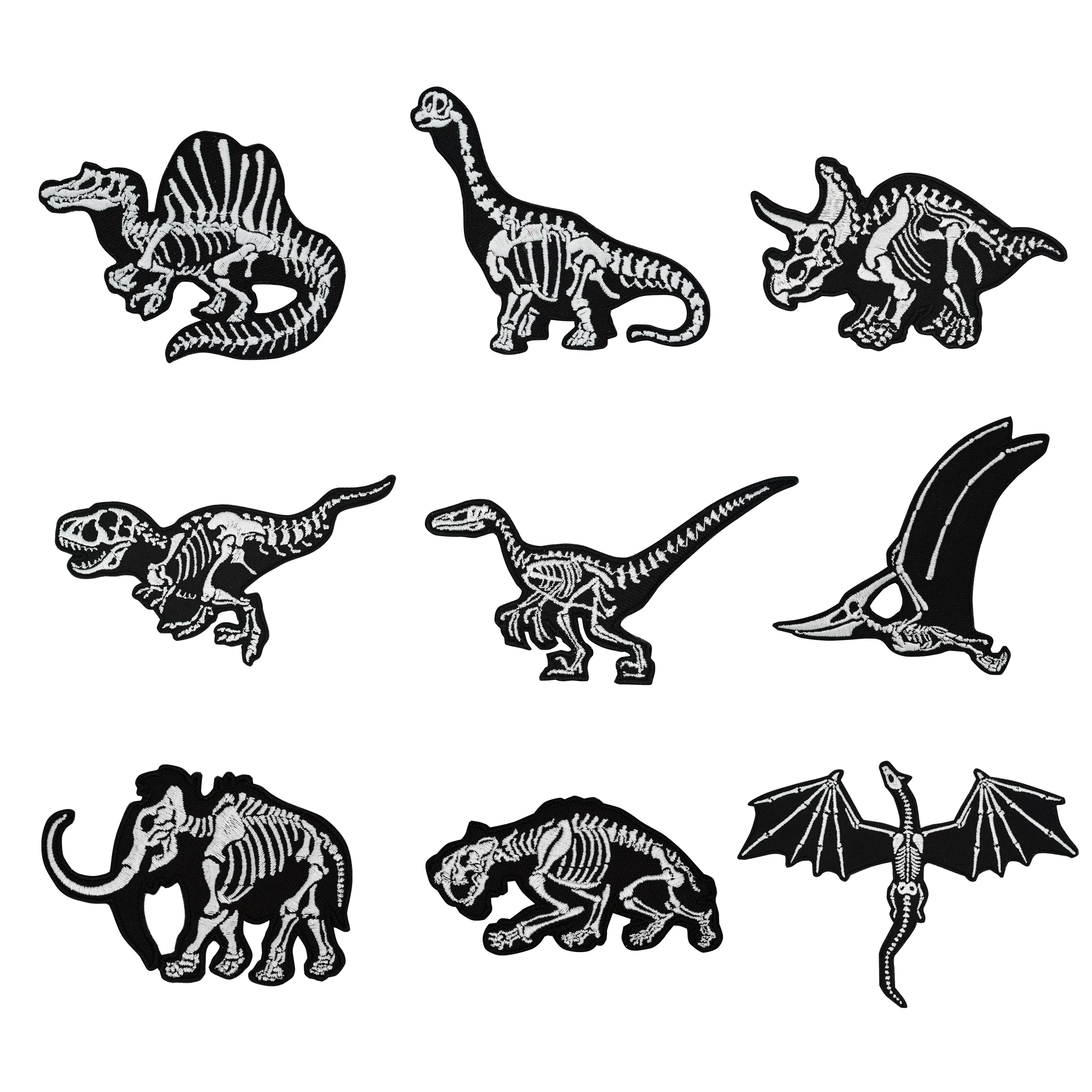 Dinosaur Fossil Patch Embroidery Patch Iron On Patches For Clothing Skeleton patch On Clothes Embroidered Ironing Sticker