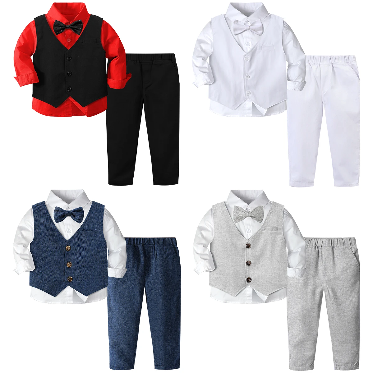 Boys Suit Outfit Set Toddler Wedding Clothes Kids Baptism Easter Church Clothing Infant Xmas Birthday Party Gift Chritmas 3PCS