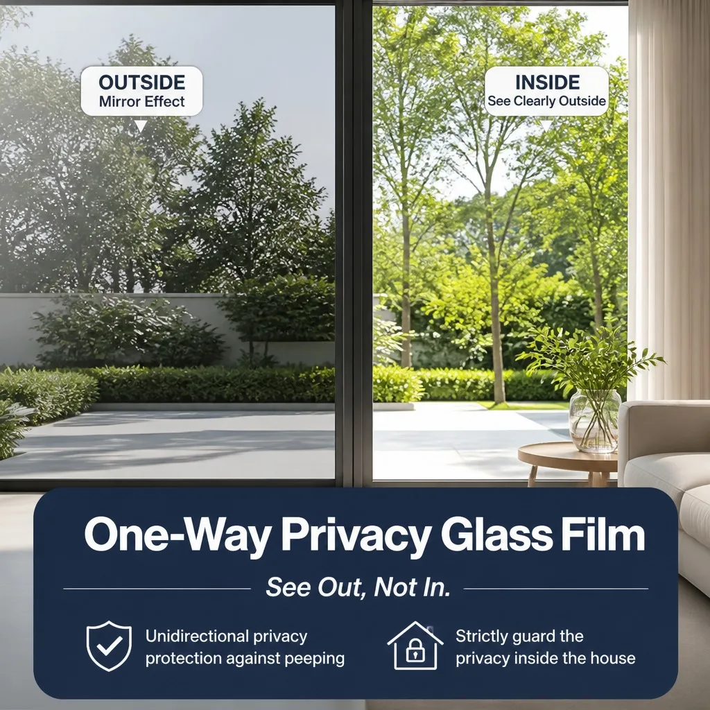 Large One Way Mirror Window Film Self Adhesive UV Block Sun Block Privacy Heat Control for Home Office Glass Door