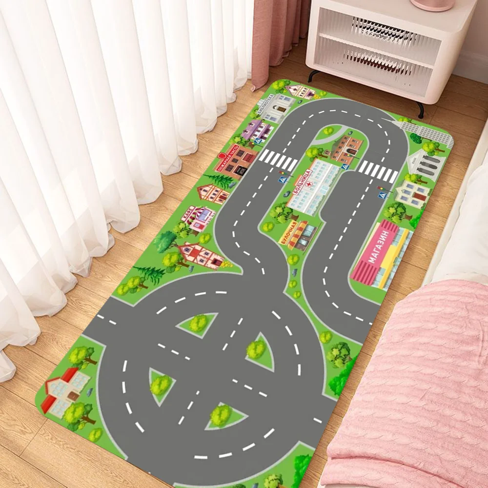 Bedrooom Carpet for Home Entrance City Road Cartoon Bathroom Mat Foot Mat Doormat Outdoor Rug Cute Room Decor Kitchen Rugs Bath