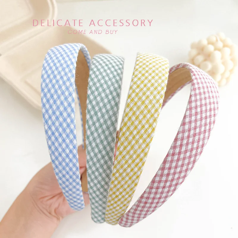 Candy Color Gingham Plaid Headband For Women Girls Sweet Soft Non Slip Hair Hoop Stylish Hair Accessories For Daily Casual Wear