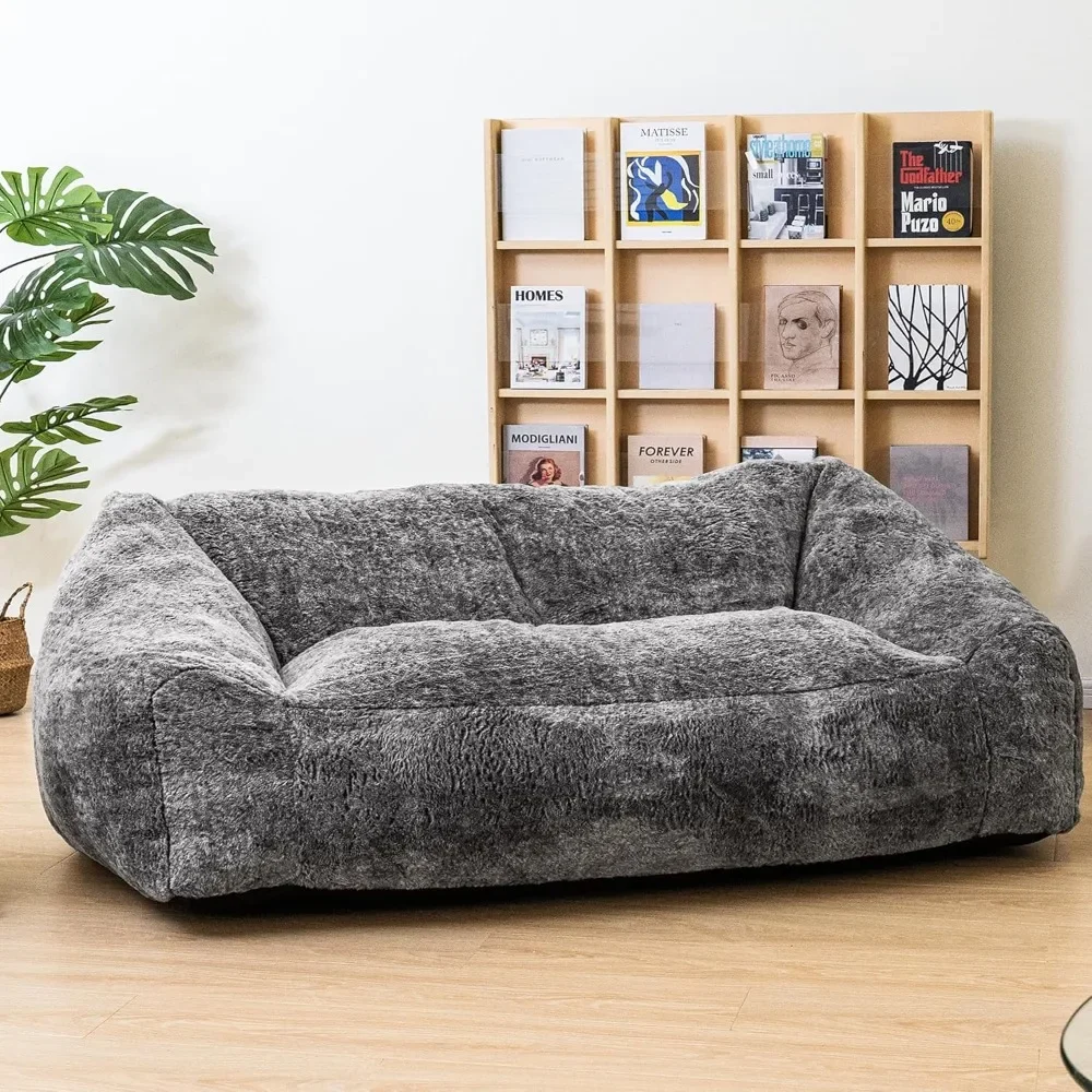 Adult Giant beanbag Chair, Large Super soybean bag sofa, Artificial fur beanbag Couch, Apartment, Living Room, Bedroom (gray)