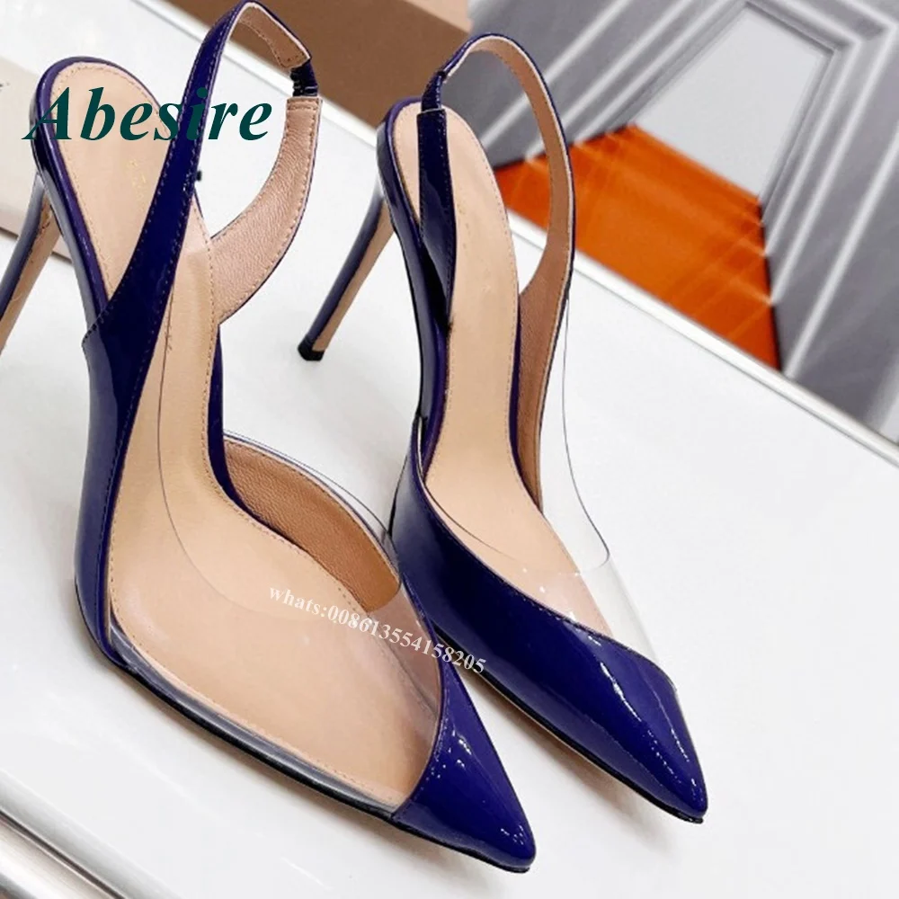 2022 pompe da donna viola in Pvc trasparente punta a punta di lusso Stiletto Slingback lucido tacchi alti Designer Big Size Summer Brand Party