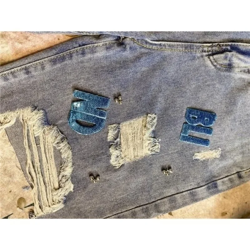 ديزني عالية الجودة الكرتون ميني الشريط مسمار حبة حفرة ضوء الملونة الدنيم السراويل للنساء فضفاضة مستقيم الساق طول الركبة السراويل #4