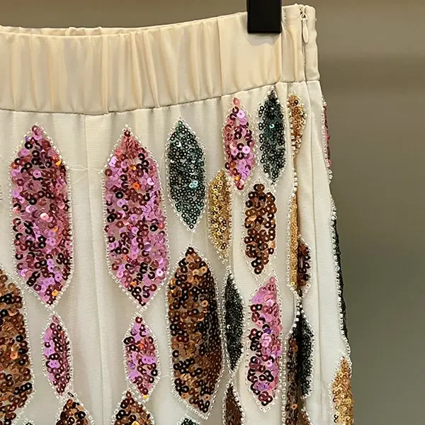 2024 New Summer Skirt for Women Fashion Color Refined Versatile Light Luxury Sequins High Waist Long Skirt Nightclub Faldas Lady