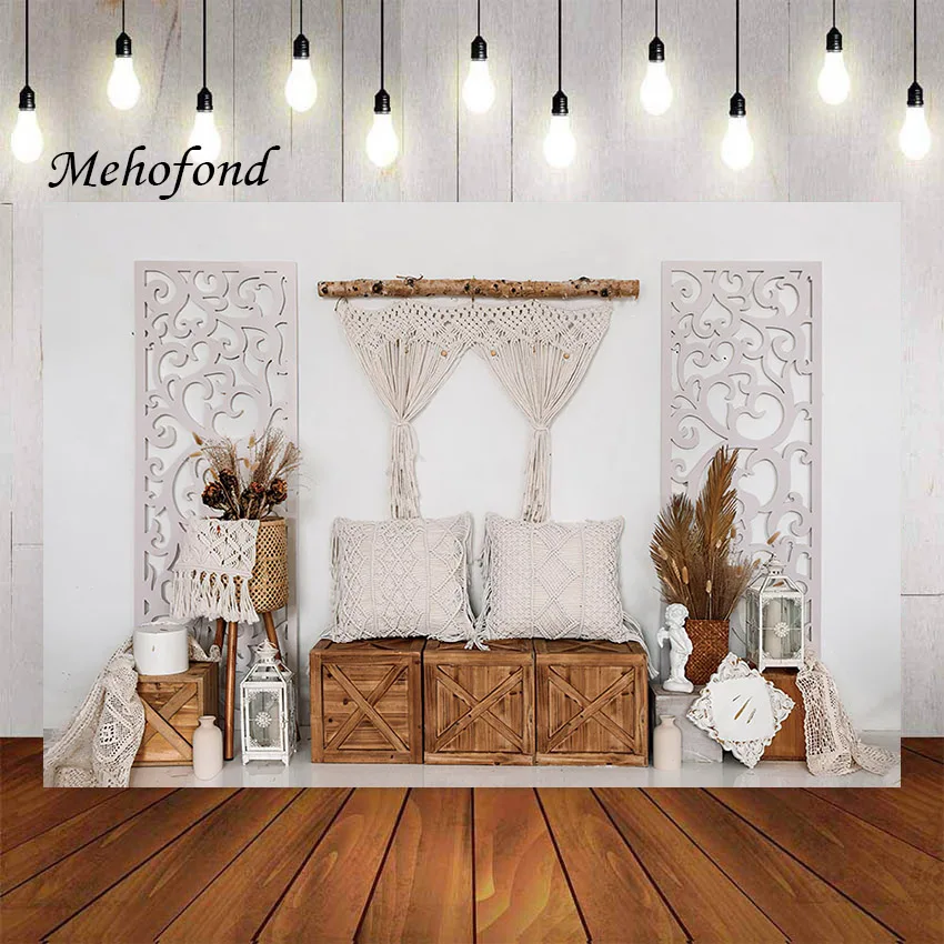 Mehofond Photography Background Boho Tassel Pillow Pampas Kids Birthday Party Cake Smash Portrait Decor Backdrop Photo Studio