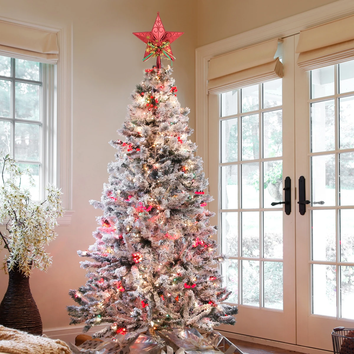 

Christmas Tree Star 20 Cm Red nament Premium Material Christmas Tree nament Glittering Design Perfect Decorations