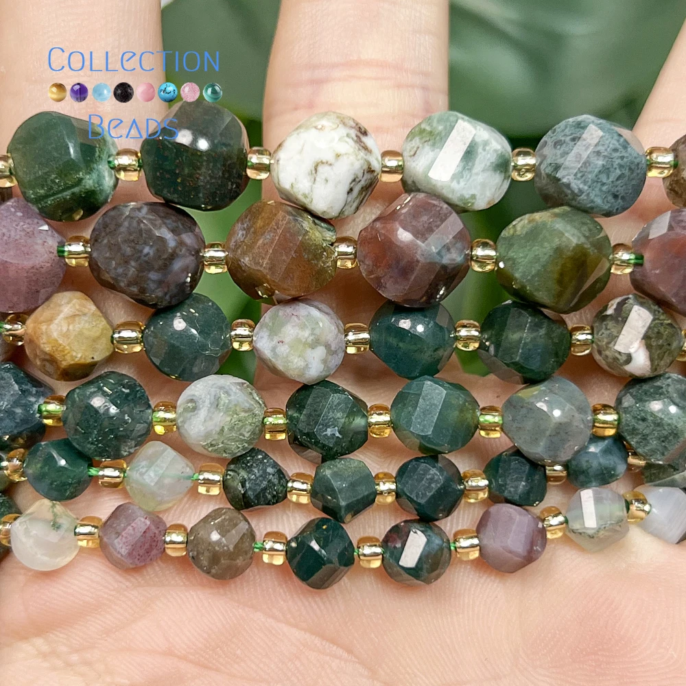 6 8 10mm Natural Stone Beads Indian Agate Faceted Round Loose Beads for Jewelry Making Diy Beading Accessory