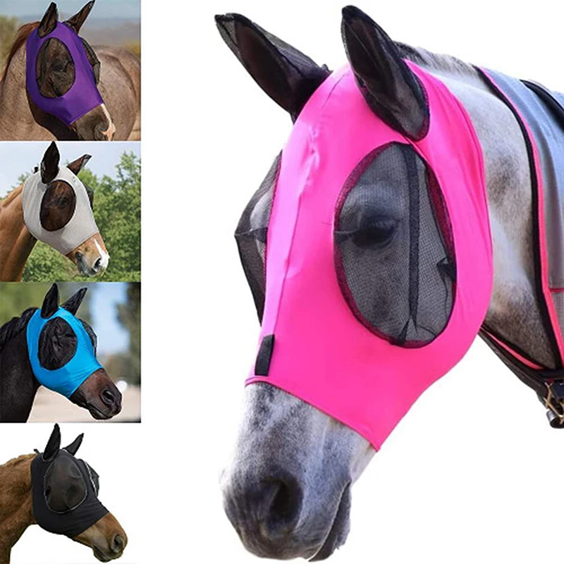 Multicolor Horse Masks Anti-Flyworms Breathable Stretchy Knitted Mesh Anti Mosquito Protect Mask Riding Equestrian