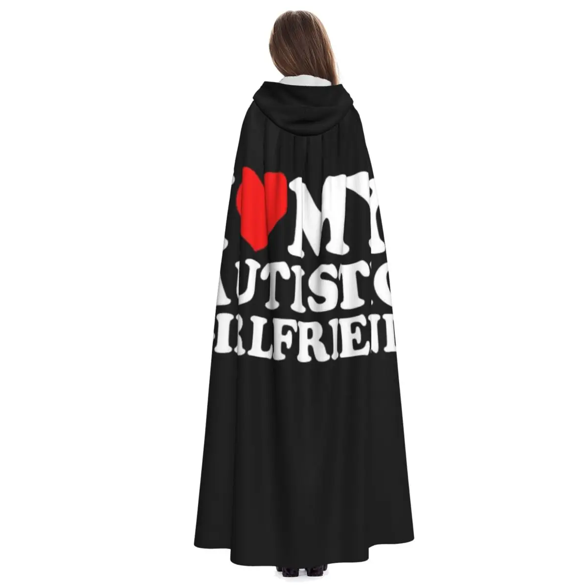 I Love My Autistic Girlfriend I Heart My Autistic GF Long Hooded Cloak Witch Medieval Costume Cosplay Cape HalloweenCoat - view 2