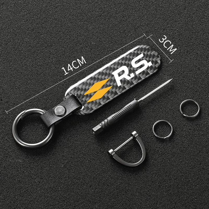 For Renault RS RS Sport Clio Scenic Auto Interior Accessories Car Key Chain Key Ring Carbon Fiber Metal Keychain Keyrings