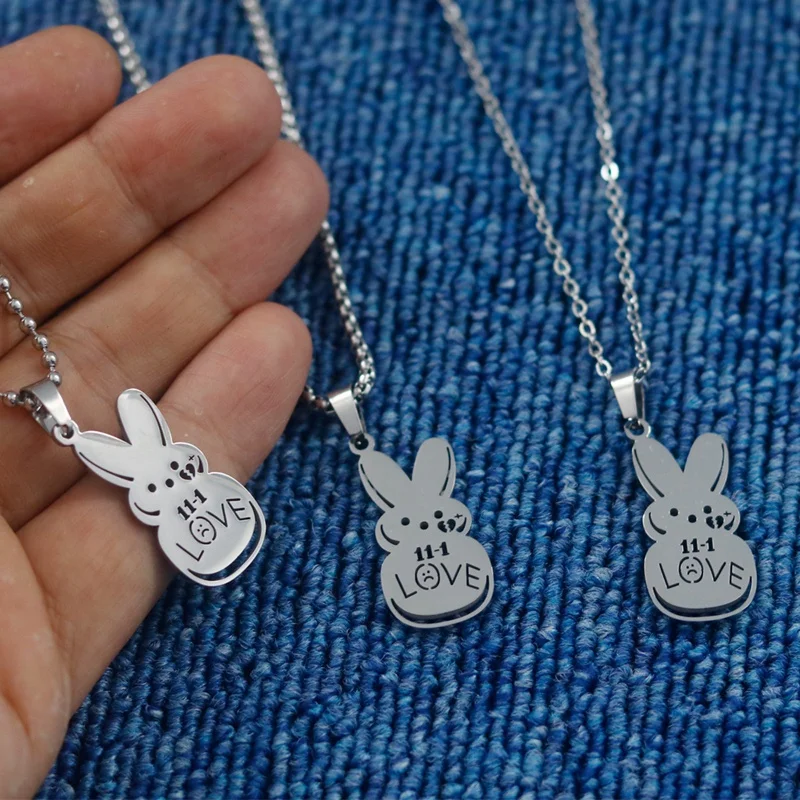 Hip Hop Lil Peep Sign Love Rabbit Stainless Steel Rapper Pendant Necklace Gothic Men Women Necklace for Young Singer Fans