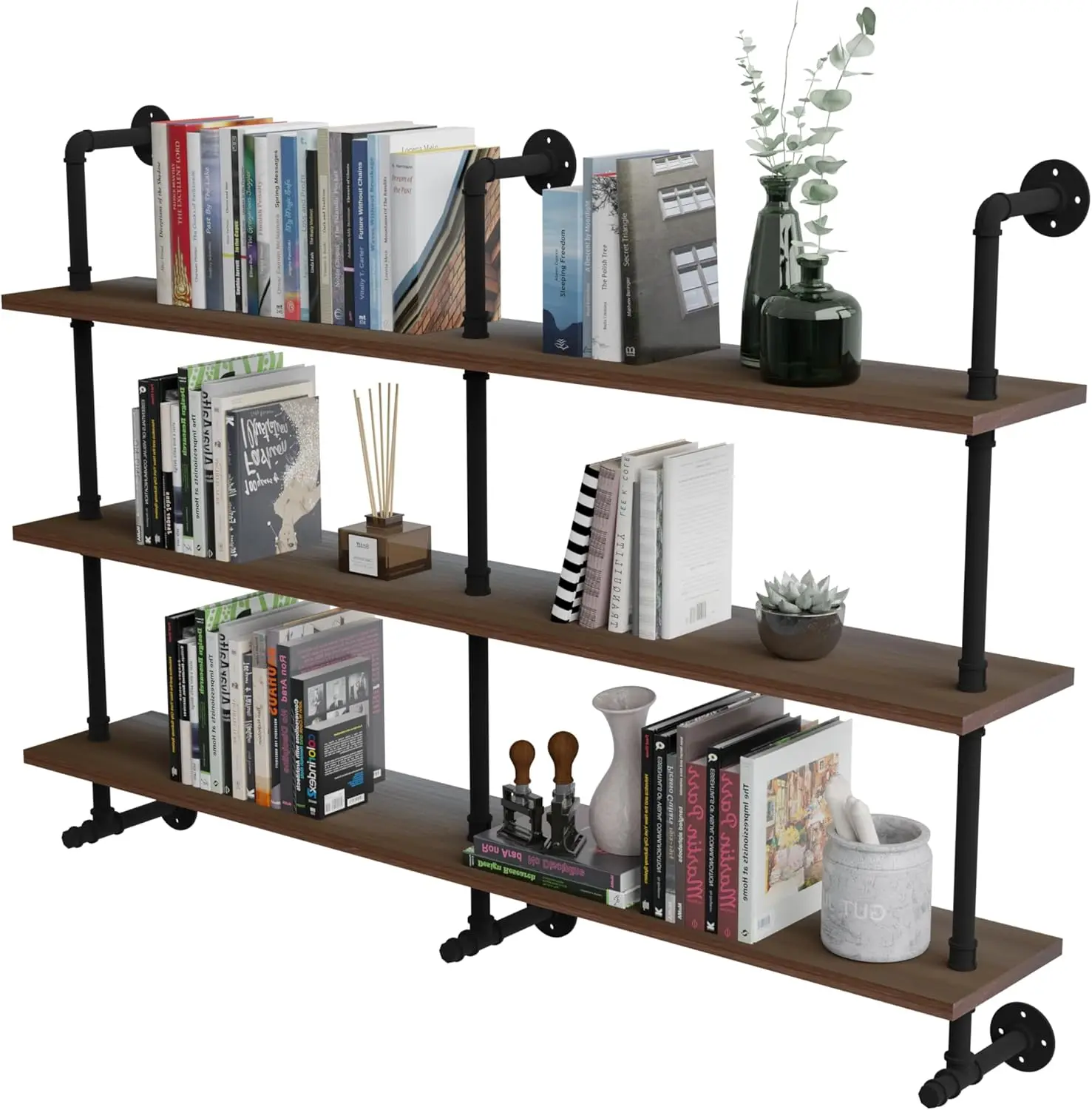 Industrial Pipe Wall Shelves Pipe Shelving with Real Wood Plank,60 Inches Floating Shelves