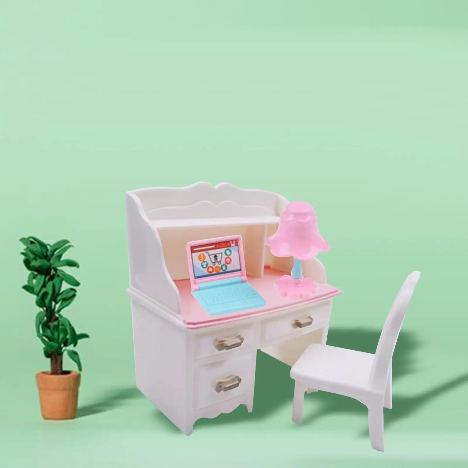 2-4 Pak Poppenhuis Miniatuur Bureaustoel Voor Woonkamer Decor Met Laptop