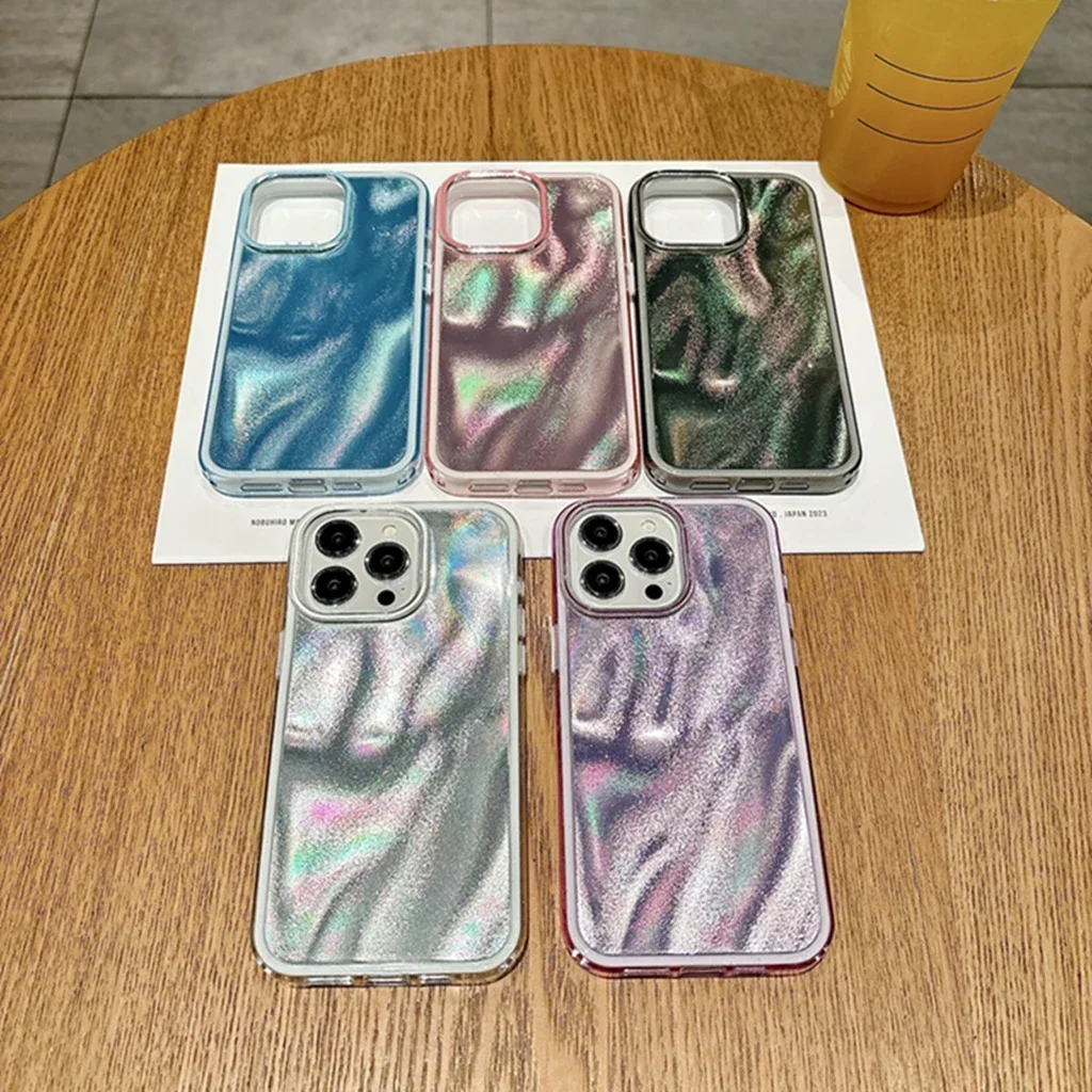 Illusion Color Solid Color Quicksand Pattern Cover Case for iPhone 16 15 14 13 12 11 Pro Max Shockproof Protective Phone Case