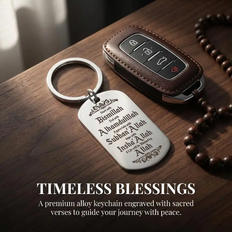 Islamic Blessing Keychain Fashion Alloy Key Ring with Religious Wishes Pendant Portable Bag Charm for Muslim Daily Accessory Gif
