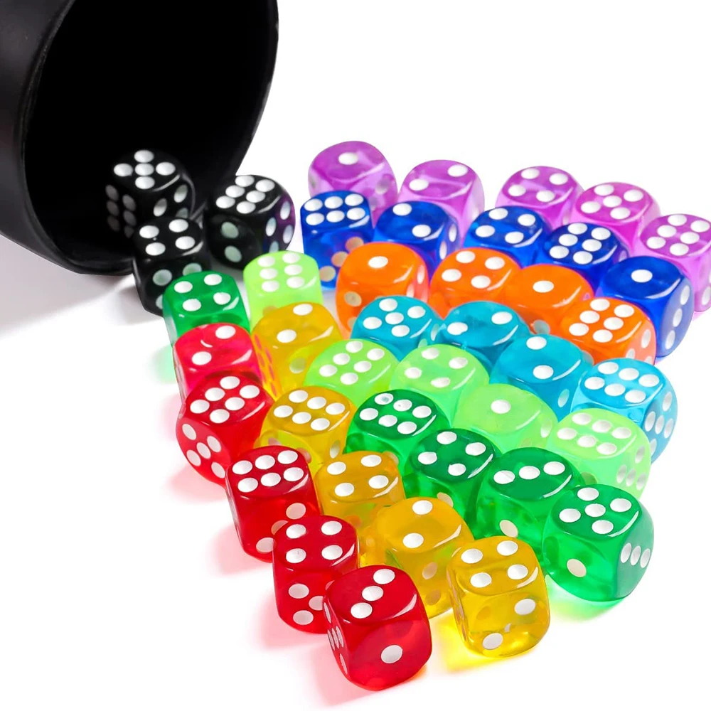 100PCS/Set D6 Dice 12mm 6 Sided Multicolor Transparent Color Acrylic Rounded Edges Dice For Table Board Game Drink Party DND