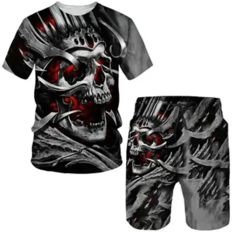 2025 Fun Trend 3D Printed Summer Men's T-shirt Sports Set Two Piece Set Horror T-shirt Short Sleeve Shorts