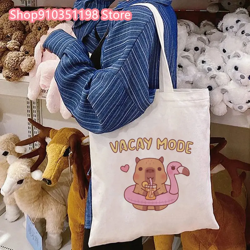 Capybara Shopping Shoulder Tote Bag High Capacity Environmental Friendly Shopper Bags Foldable Hip Hop Canvas Bag Handbags Gifts