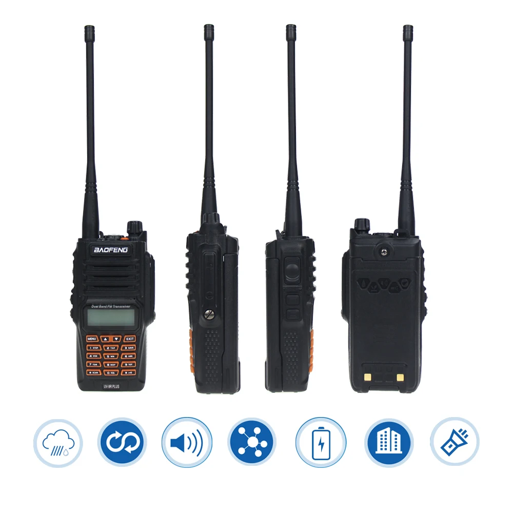 BAOFENG شعبية IP57 الغبار والماء 8 واط UV-9RPlus VHF UHF ثنائي النطاق اتجاهين لاسلكي تخاطب VOX التحكم الصوتي نقل