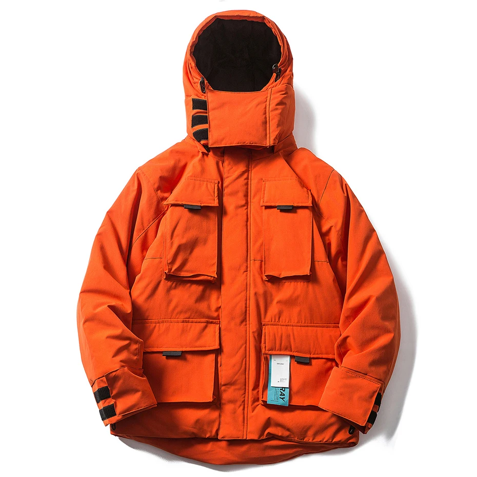 Men's Winter Jackets Thicken Warm Parkas Coats Multi Pockets Mask Caps Padded Jackets Man Winter Parkas Outwear