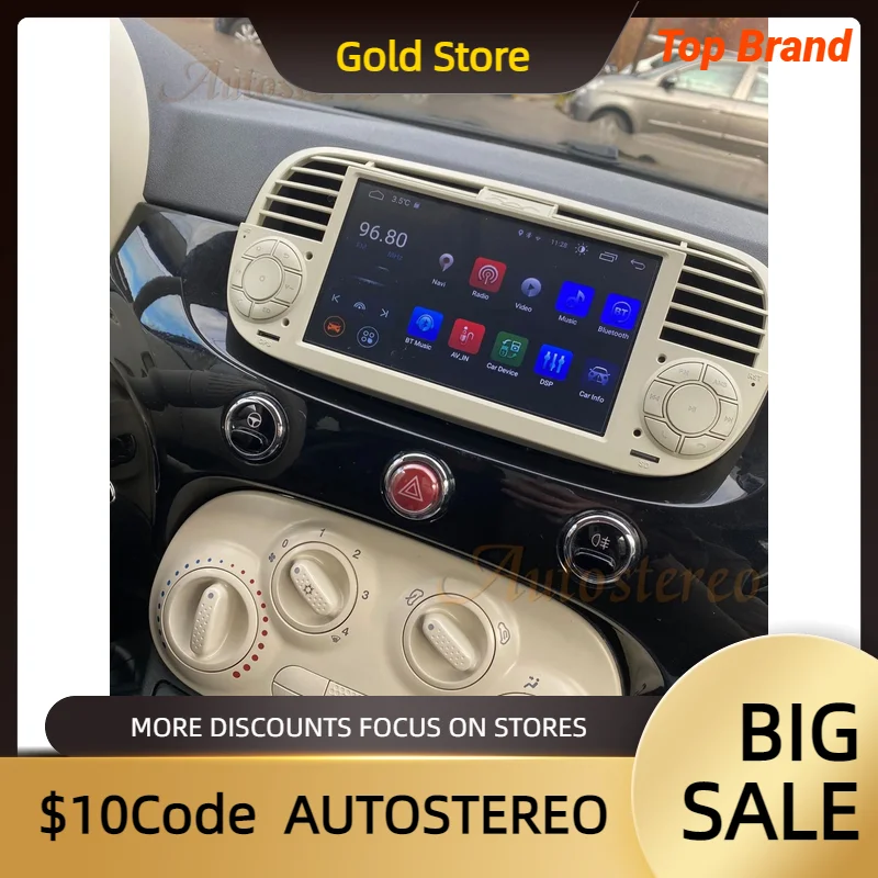 Carplay Android 13 Car GPS Navigation Head Unit For FIAT 500 2007-2014 Multimedia Player Auto Stereo Car Radio Screen Auto