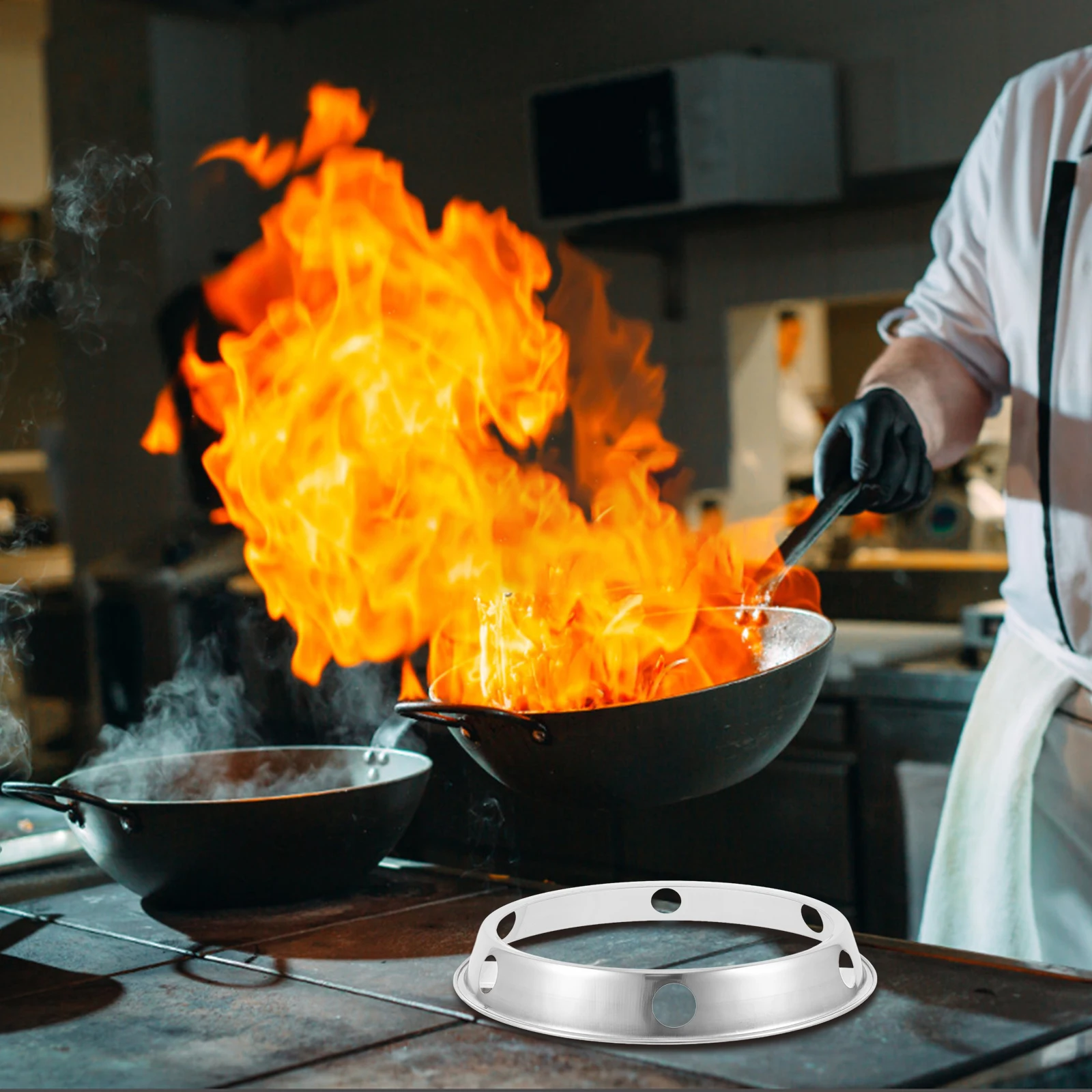

2pcs Stainless Steel Wok Pot Stand Holder Camping Outdoor Multi-Function Countertop Pan Support Gas Hob Kitchen Silver