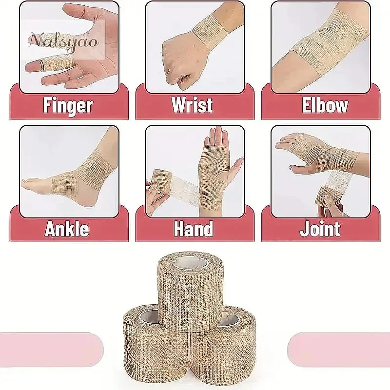 Beige Wrap Finger Tape for Wrist Ankle First Aid Breathable 10 Rolls Elastic Medical Adhesive Sports Self Adhesive Bandage