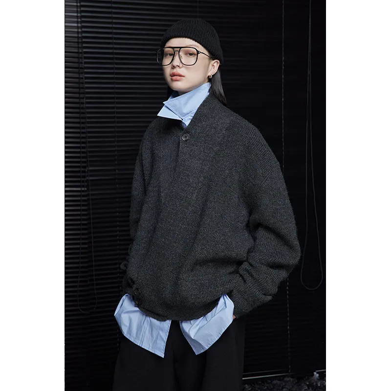 Grey cashmere sweater lazy wind high sense super good-looking online celebrity explosions niche.