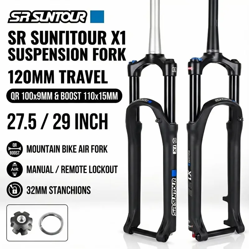 SR SUNTOUR X1 MTB Air Suspension Fork 27.5/29 Inch 120mm Travel 100x9MM QR & 110x15MM Boost Thru Axle Front Fork